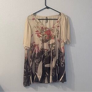 Atashka by Sienna Rose blouse top. Size 1X. Sheer, flowing screen print floral